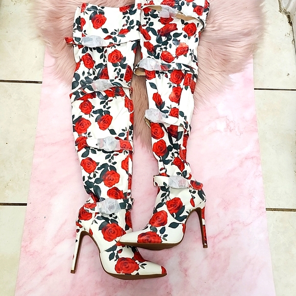 Brand New FLORAL STILETTO THIGH-HI BOOTS-6.5 - Picture 2 of 6